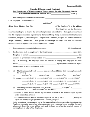 Standard Employment Contract for Hong Kong