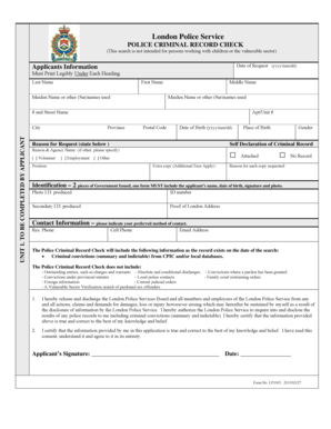 London Police Criminal Record Check Form