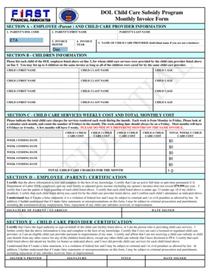 DOL Child Care Subsidy Program Monthly Invoice Form