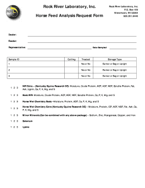 Rock River Laboratory, Inc. Horse Feed Analysis Request Form