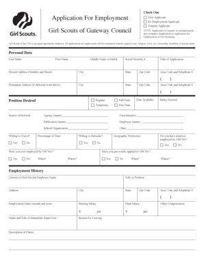 Application For Employment Girl Scouts of Gateway Council