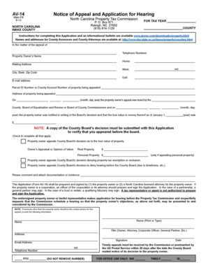 AV-14 Notice of Appeal and Application for Hearing