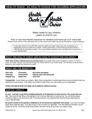 North Carolina Health Check/Health Choice Application