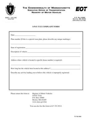 Massachusetts I-Pay-Tax Complaint Form