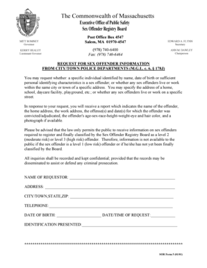 Massachusetts Sex Offender Registry Request Form