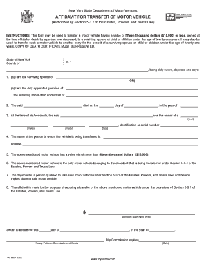New York Affidavit for Motor Vehicle Transfer