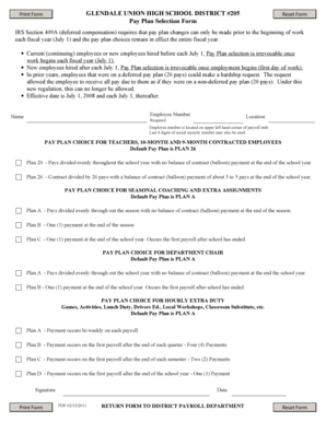Glendale Union High School Pay Plan Selection Form