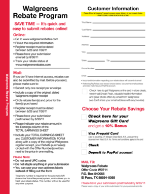 Walgreens Customer Information Rebate Form
