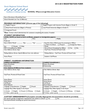 2014-2015 Nova Scotia Student Registration Form