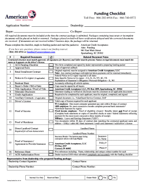 Letter of deferment of admission - Funding Checklist - American Credit Acceptance