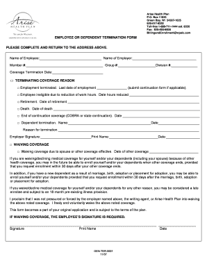 Employee or Dependent Termination Form