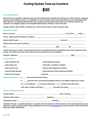 Cooling System Tune-up Incentive Form