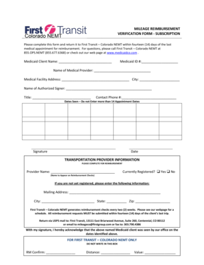 MILEAGE REIMBURSEMENT VERIFICATION FORM ... - Medicaid Co