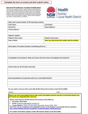 General Practitioner Incident Notification Form