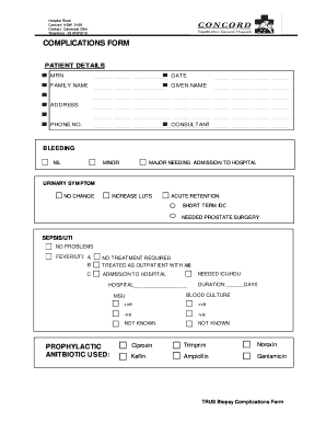 TRUS Biopsy Complications Form