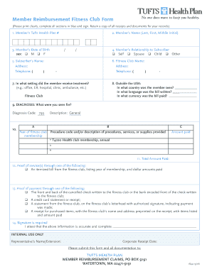 Tufts Health Plan Member Reimbursement Fitness Club Form