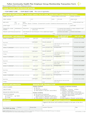 Fallon Community Health Plan Employer Group Membership Transaction Form