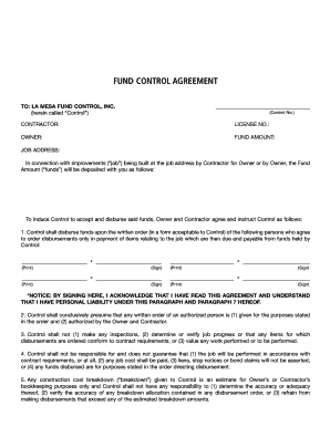 Fund Control Agreement
