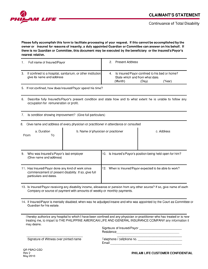 Claimant’s Statement for Continuance of Total Disability