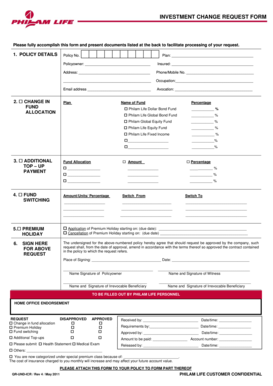 Philam Life Investment Change Request Form