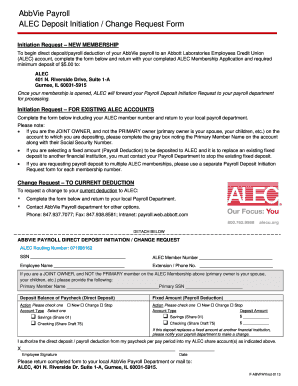 Payroll change form - AbbVie Payroll ALEC Deposit Initiation / Change Request Form