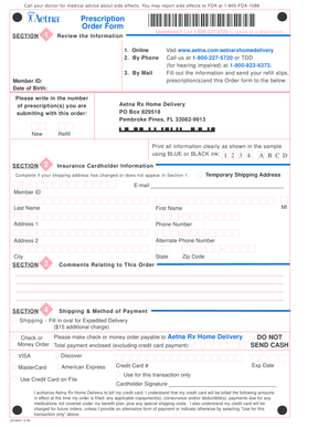 Aetna Rx Home Delivery Prescription Order Form