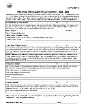 Parenting Order/Custody & Access Form