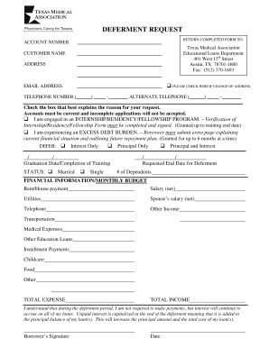 Texas Medical Association Loan Deferment Request