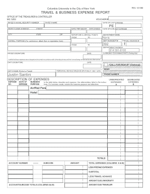 Travel Business Expense Report - Columbia University - nevis columbia