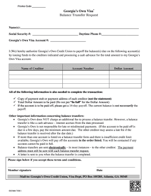 Georgia's Own Visa Balance Transfer Request