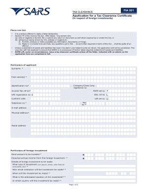 South Africa Tax Clearance Application