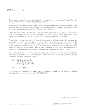 IUE-CWA 401(k) Age 59½ In-Service Withdrawal Form