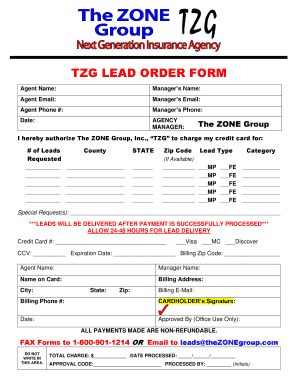 TZG Lead Order Form