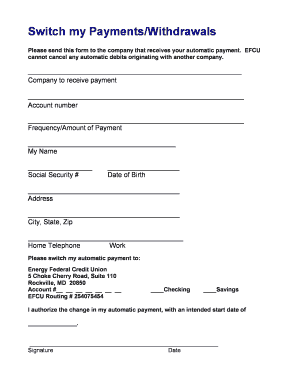 Payment Switch Request Form