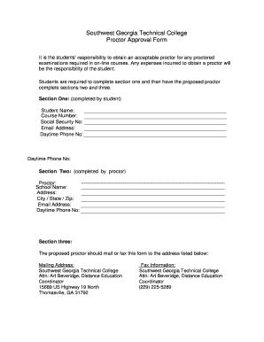 Southwest Georgia Technical College Proctor Approval Form