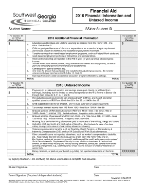 2010 Financial Aid Untaxed Income Form