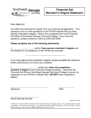 Bachelor’s Degree Statement Form