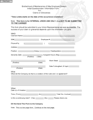 Brotherhood Maintenance Claim Information Form