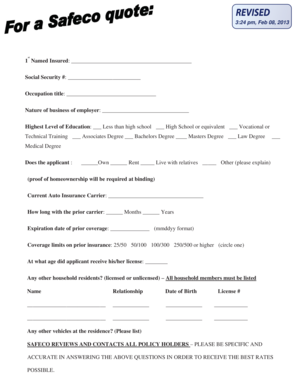 Auto Insurance Application Form
