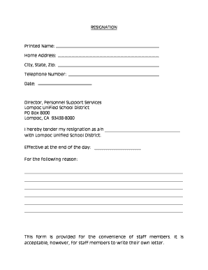 Resignation Letter Template