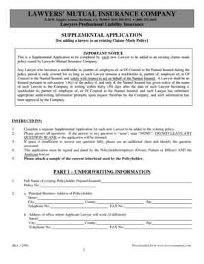 Supplemental Application for Lawyers Professional Liability Insurance
