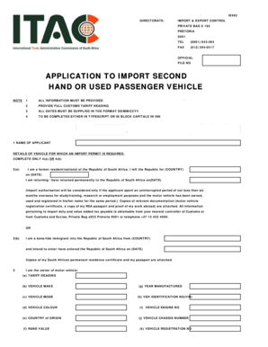 South Africa Import Permit for Used Passenger Vehicle