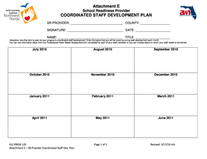 Developmental milestone chart - Provider Coordinated Staff Development Planning Chart