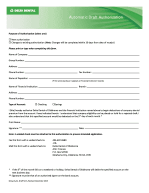Delta Dental Auto Draft Authorization Form