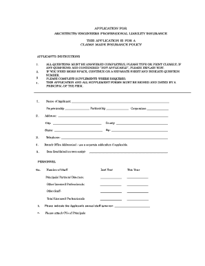 Architects/Engineers Professional Liability Insurance Application