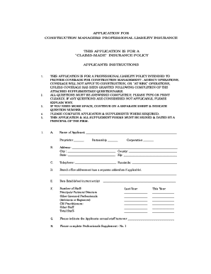 Construction Managers Professional Liability Insurance Application