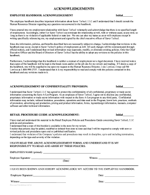 Employee Handbook Acknowledgement Form