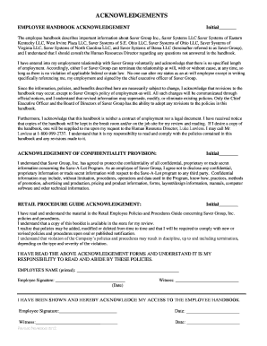 Employee Handbook Acknowledgement Form