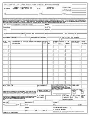 Straight Bill of Lading Short Form