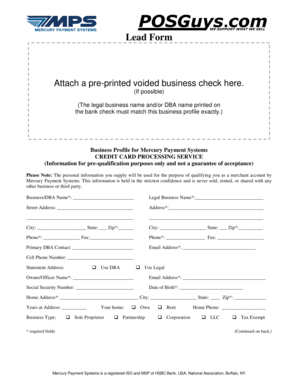Mercury Payment Systems Business Profile Form